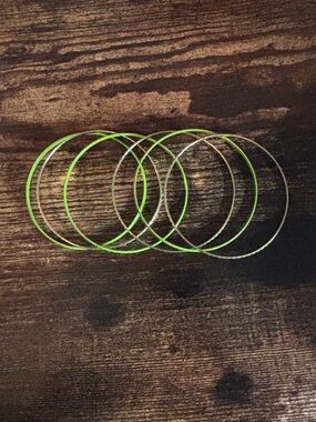 Set of 6 Thin Green and Gold Tone Bangle Bracelets